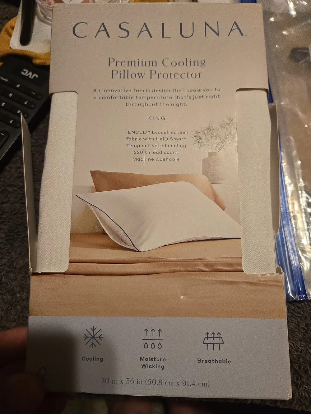 Casaluna Premium Cooling Pillow Protector in Beige and White 512